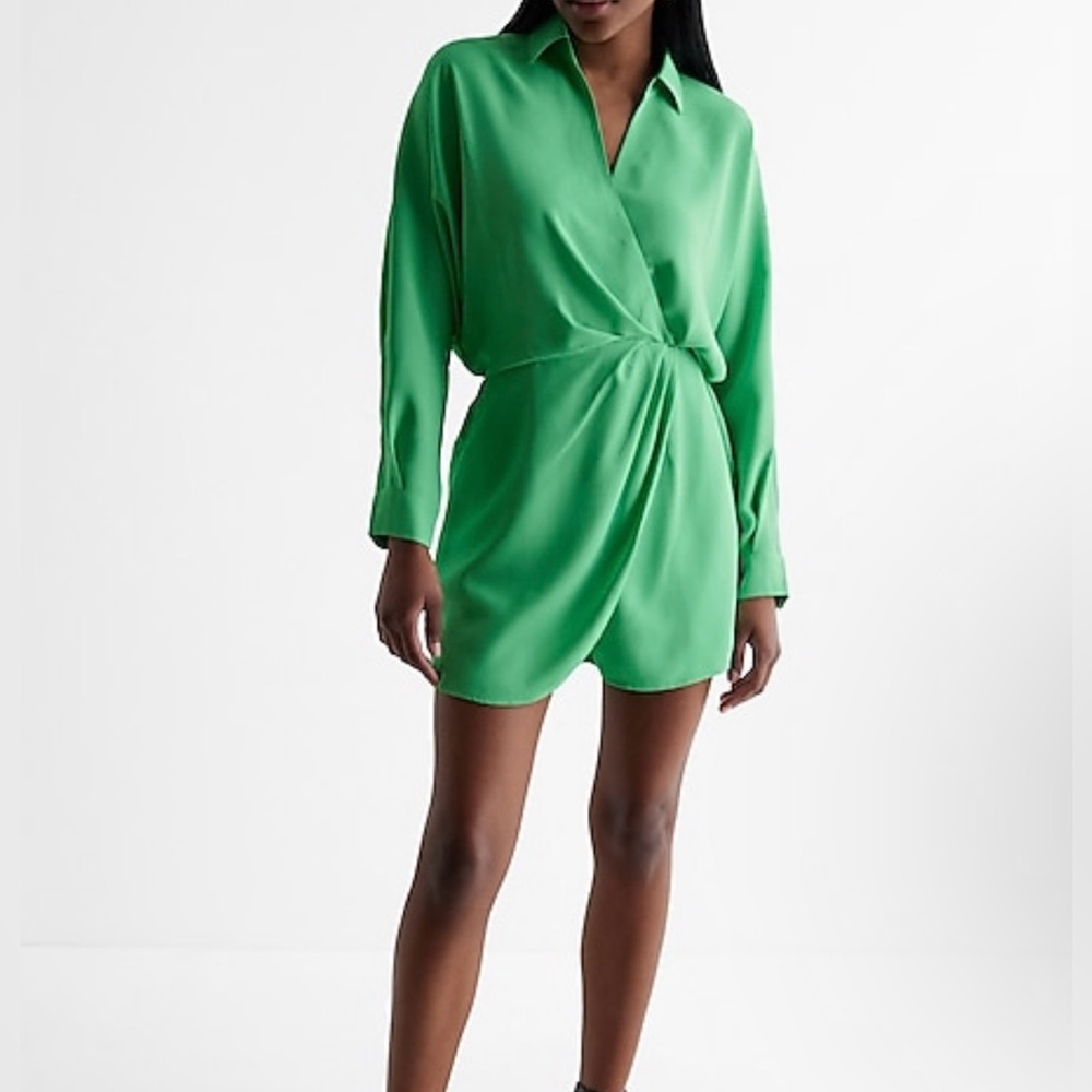 EXPRESS Deep V-Neck Surplice Shirt Romper